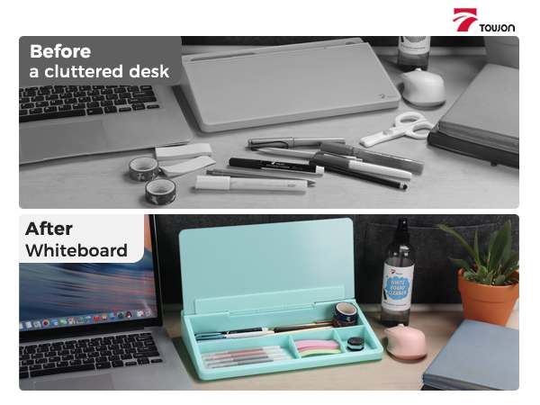 glass desktop whiteboard mint with organization