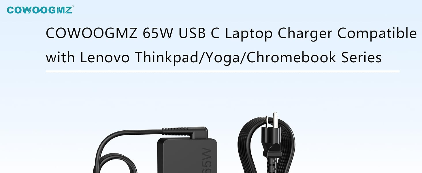 COWOOGMZ 65W USB C Laptop Charger Compatible with Lenovo ThinkPad/Yoga/Chromebook Series