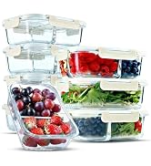 FIT Strong & Healthy Glass Meal Prep Containers – 7-Pack (4-Pack 2 & 3 Compartments, 32 oz, Beige...