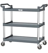TUFFIOM Plastic Service Utility Cart with Wheels,Heavy Duty 450lbs Capacity, 3-Tier Commercial Ro...