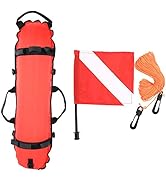 Inflation Torpedo Buoy, Scuba Diving Inflation Torpedo Buoy Signal Float Ball & Flag with 82ft Ro...