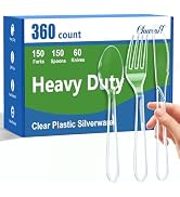 Clawsoff 360 Count Plastic Clear Silverware Set, Disposable Heavy Duty Utensils Set, 150 Forks, 1...