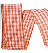 LaRibbons Orange Gingham Ribbon Wired 1 1/2 Inch x 10 Yards Check Plaid Ribbon for Gift Wrapping ...
