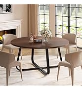 LVB Round Dining Table, Modern Wood Metal Kitchen Tables, Industrial Small Dinner Room Table for ...