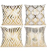ZLINA Home Decorative Set of 4 Throw Pillow Covers Gold Foil Pillow Covers 18 ×18 Inch Geometric ...