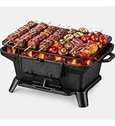 Hibachi Grill Outdoor, Portable Mini Charcoal Grill, Pre-Seasoned Cast Iron, Small Japanese Yakit...