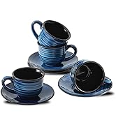 Hasense Espresso Cups Set of 4, 4 Ounce Ceramic Cappuccino Cup with Saucers, Small Coffee Mugs fo...