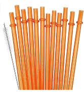 ZHOMA 12-Pack Glitter Reusable Plastic Straws, 11" Long Hard Tumbler Drinking Straws with Cleanin...