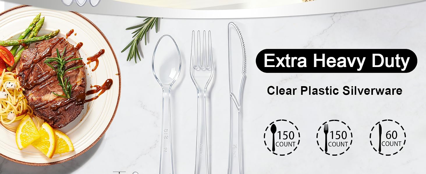Clawsoff Plastic Cutlery Set, 360 Pieces: 150 Forks, 150 Spoons, 60 Knives