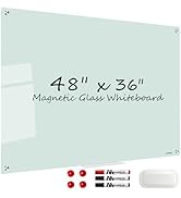 Magnetic Glass Whiteboard, TANKEE 48 x 36 Inches Glass Dry Erase Board Large White Board for Wall...