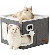 ZOMISIA Cat Beds for Indoor Cats - Large Cat House for Pet with Fluffy Ball Hanging and Scratch P...