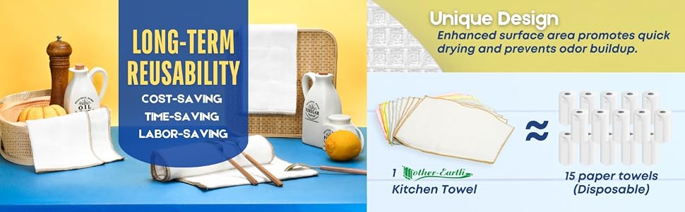 Mother-Earth Cotton Dish Cloths, Absorbent Quick-Drying Cleaning Cloths, Reusable Kitchen Dish Rags