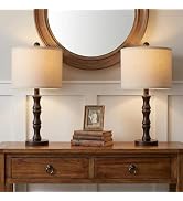 BOBOMOMO 20.5" Classic Table Lamps Set of 2, Farmhouse Nightstand Lamps with Dark Wood Grain Resi...