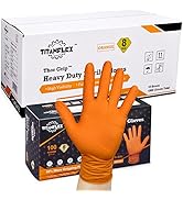 TitanFlex Thor Grip Heavy Duty Industrial Orange Nitrile Gloves with Raised Diamond Texture, 8-mi...