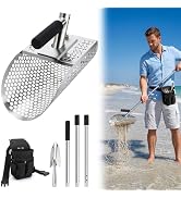 3pcs Sand Scoop for Metal Detecting - 45in Long Anti-Rust 304 Stainless Steel Shark Tooth Sifter,...