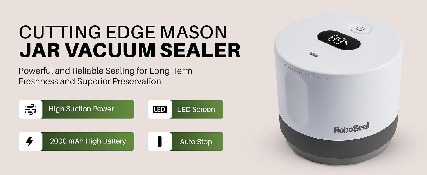 RoboSeal Rechargeable Mason Jar Vacuum Sealer for Mason Jars