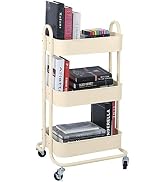 Melody House 3-Tier Metal Mesh Utility Rolling Cart Storage Organization Cart with Wheels, Beige