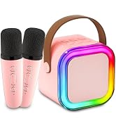 Mini Karaoke Machine for Kids Adults, Mini Portable Bluetooth Karaoke Speaker with 2 Wireless Mic...