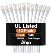 Tecmojo UL Listed Cat6 1ft Ethernet Cable, 26AWG 100% Pure Copper Conductors, Cat6 Network Cable,...