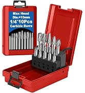 Sworker 10Pcs Carbide Burr Set 1/4 Shank w/Red Box Max Head Dia 10mm Die Grinder Bits Rotary Tool...
