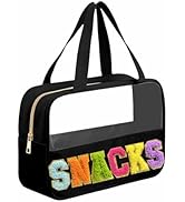 Kovewon Chenille Letter Snacks Bag Clear Snack Bag Pouch with Handle and Zipper Waterproof Nylon ...