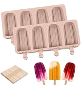 WMKGG Popsicle Silicone Molds Set, 2 PCS Ice Cream Molds with 50 Wooden Sticks for Cake Pop, Ice ...