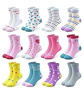 SPTRAMLE 12 Pairs Girls Socks for Kids Crew Socks Cotton Cartoon Novelty Crazy for Toddler 1-7 Ye...