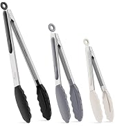 HOTEC Premium Stainless Steel Locking Kitchen Tongs with Silicon Tips, Set of 3-7", 9" and 12" (B...