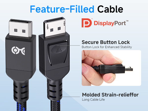 High-speed DP to DP cable with 240Hz support for smooth gaming and 8K video playback