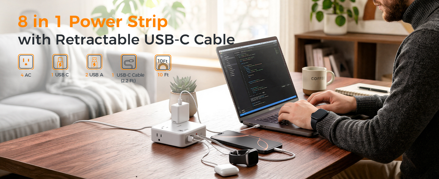 10 ft extension cord with multiple outlets