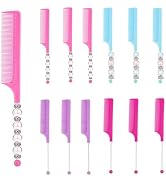 Frinnovan 12 Pack Beadable Combs Plastic Rat Tail Comb with Blank Bar for DIY Hair Stylist Assort...