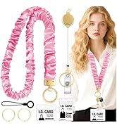 Stretchy Scrunchie Lanyard Teacher for ID Badges Keys with Retractable Badge Reel ID Holder Cute ...