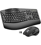 Ergonomic Wireless Keyboard and Mouse Combo, 2.4GHz Full Size Wave Keys Computer Keyboard with Wr...