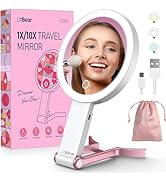 LitBear Travel Makeup Mirror with Lights, Rechargeable Double-Sided 10X/1X Magnifying Mirror, Por...