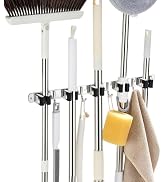 Fenas 5 Racks 4 Hooks Mop and Broom Holder Wall Mount,Broom Organizer | Heavy Duty Rust-Resistant...
