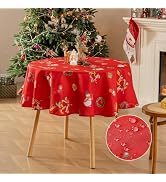 VidaFete Christmas Santa Claus Tablecloth, Round Red Table Cloh Polyester with Snowman Pattern,Wa...