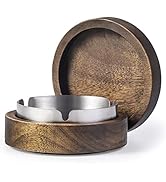 Wooden Ashtray with Lid for Smokers Stainless Steel Liner Ash Tray Windproof Durable Easy to Clea...