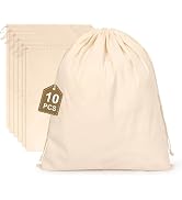 10PCS Cotton Storage Bags with Drawstrings, X-Large 14x17inch Multipurpose Canvas Fabric Bread Ba...