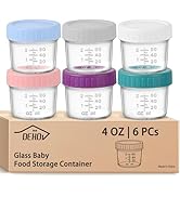 DEHOV 6-Piece Glass Baby Food Containers with Lids,4 OZ Small Glass Freezer Safe Baby Food Storag...