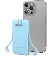 miisso Ultra Slim 10000mAh Power Bank Built-in Cables and Foldable AC Wall Plug, Pocket Size USB ...