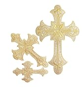 Golden Decorative Cross Appliques | Glitter Metallic, Embroidered Patches, Religious Design