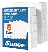 SUNEE Binder Dividers with Tabs for 3 Ring Binder, 8.5 x 11 Paper White Binder Dividers Blank wit...