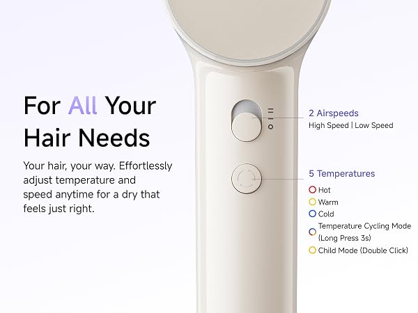Laifen Air dryer for All your hair needs. 5 Modes + 2 Speeds, easily match different hair needs.