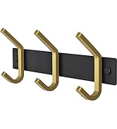 Small Coat Rack Wall Mount – Black and Gold Hook Rail with 3 Double Coat Hooks, 9 Inch Stainless ...