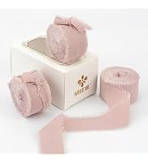 MEEDEE Dusty Rose Chiffon Ribbon 1 Inch Fringe Ribbons Dark Pink Chiffon Silk Frayed Edge Ribbon ...