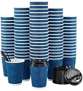 SIUQ 90 Pack 12 oz Disposable Navy Coffee Cups with Lids and Straws