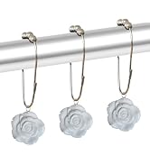 Rose Shower Curtain Hooks Rust Proof Fashion Floral Decor Bathroom Rings, Resin Rose Flower Curta...