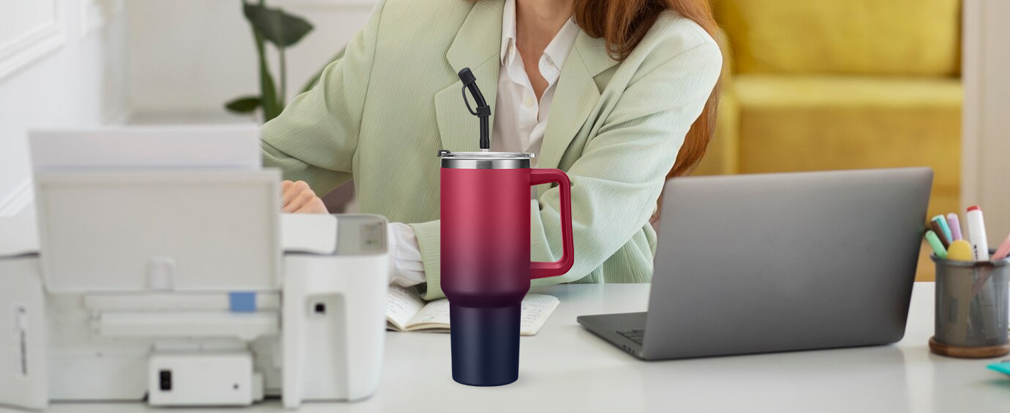 40 oz tumbler handle straw leak-proof vacuum insulated travel mug cup