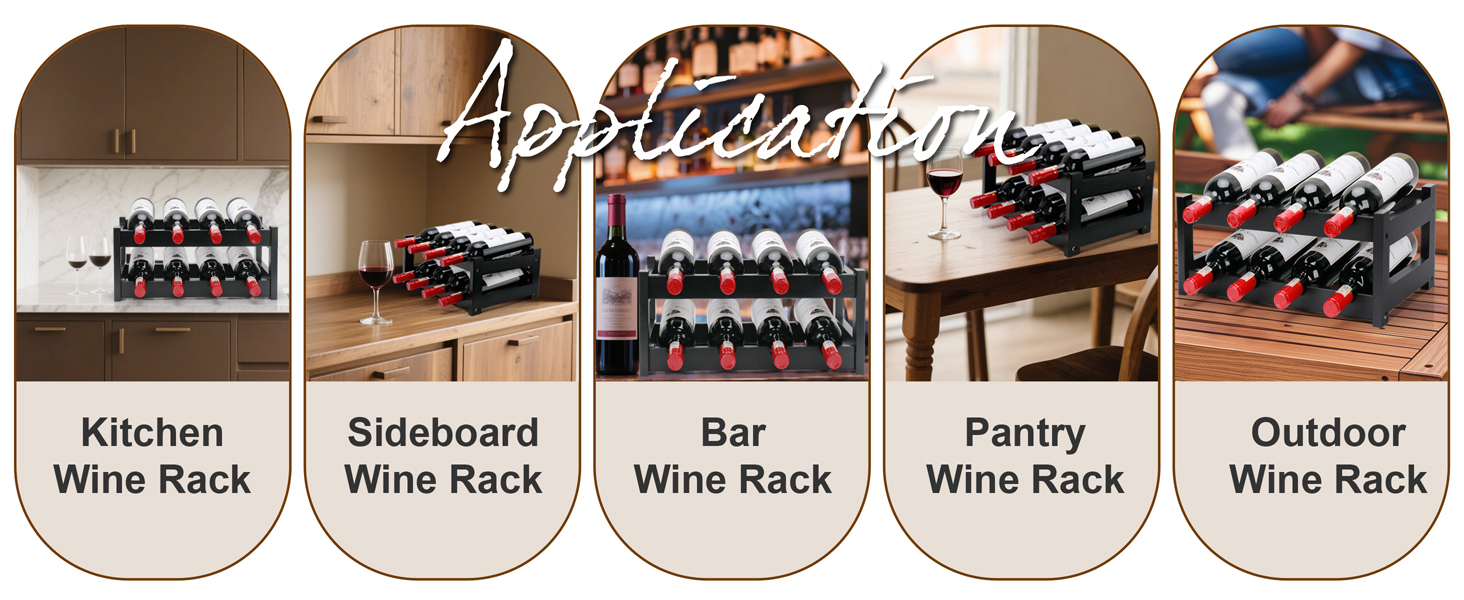 Bamboo Wine Rack, 2-Tier 8 Bottles Wine Storage Cabinet Shelf, Natural Wine Racks Countertop