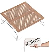 iClimb Mini Solo Folding Table Ultralight Compact (Nature, Mini) | with Carry Bag, for Camping Ba...
